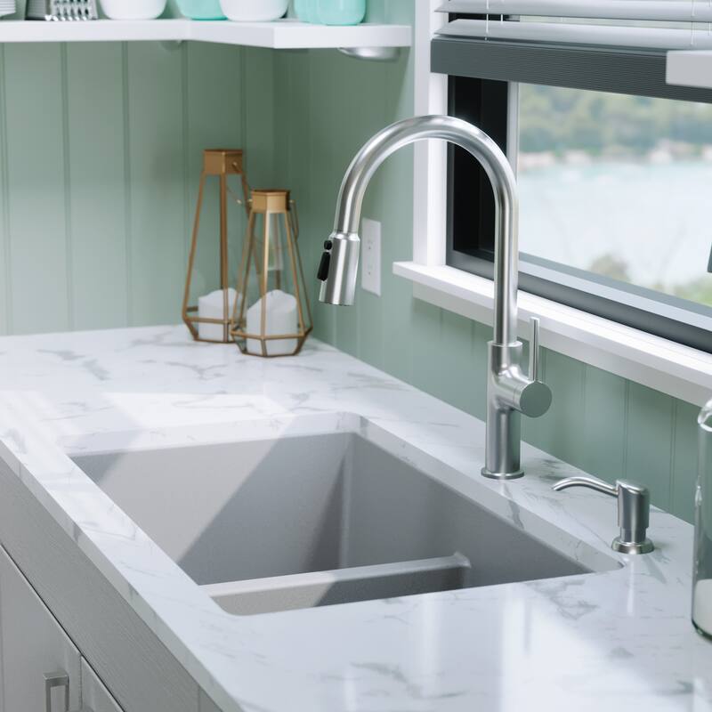 Karran 32" Undermount Double Equal Bowl Quartz Kitchen Sink Kit - 32" x 19.5" x 9"