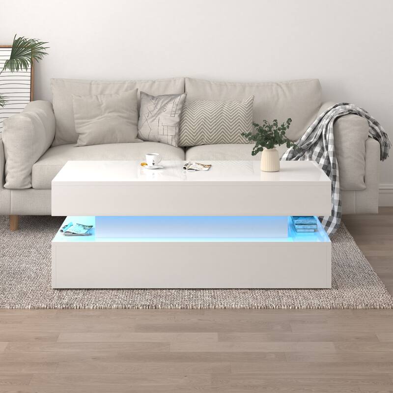 Three-Tier Foldable Coffee Table With Drawers