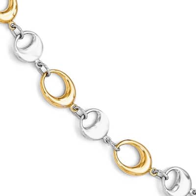 Curata 14k Two Tone Gold Polished Link Bracelet 7.75 Inch