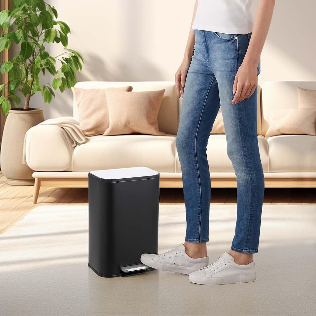 Small Stainless Steel Garbage Bin 3.2 Gallon (12L) - Quiet Soft-Close Lid, Foot Pedal, Removable Inner Bucket