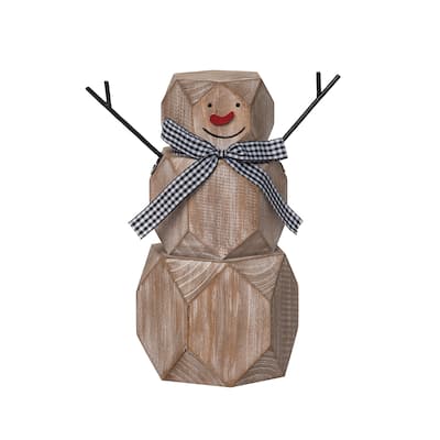 Transpac Wood 9.5 in. Off-White Christmas Carved Snowman