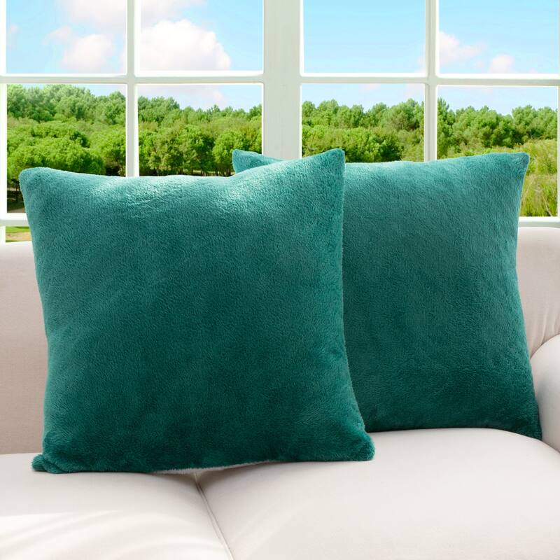 Cheer Collection Set of 2 Ultra Soft and Fluffy Throw Pillow - 18x18 - Green