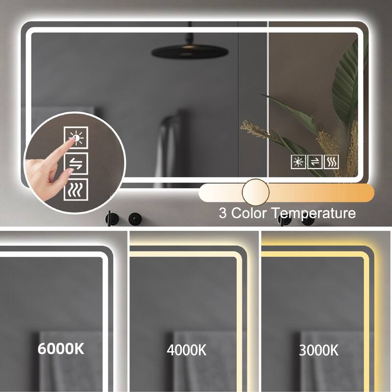 28 * 60inch LED Bathroom Vanity Mirror ,wall mirror,Anti-Fog, Dimmable,Shatter-Proof Tempered Glass - Silver