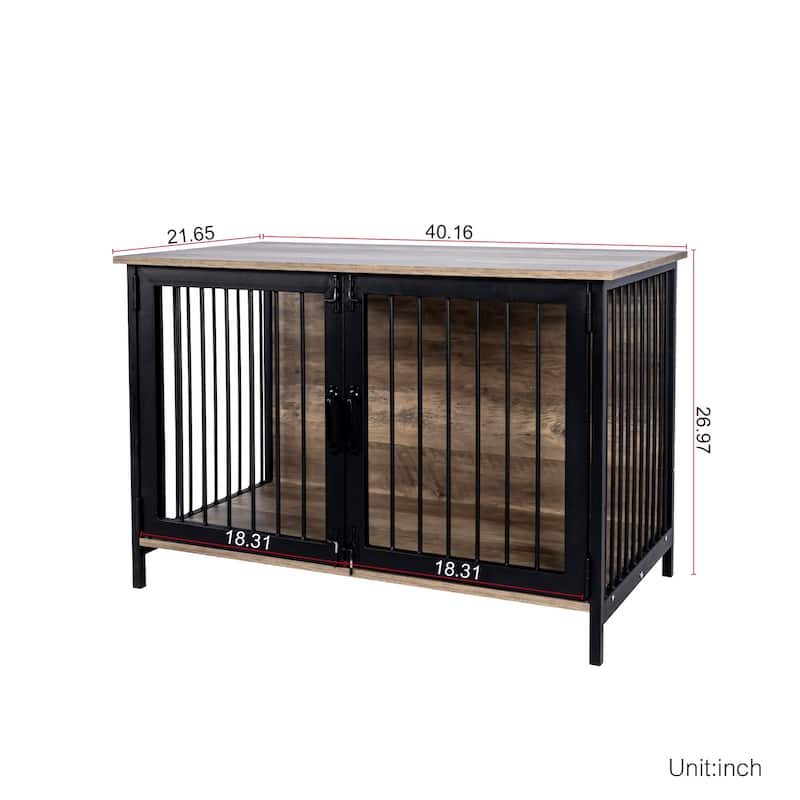 Wooden Dog Crate Furniture Large/Medium Dog,Dog Kennel Furniture Large Breed,Indoor Dog Cage Furniture Style with 2 Doors