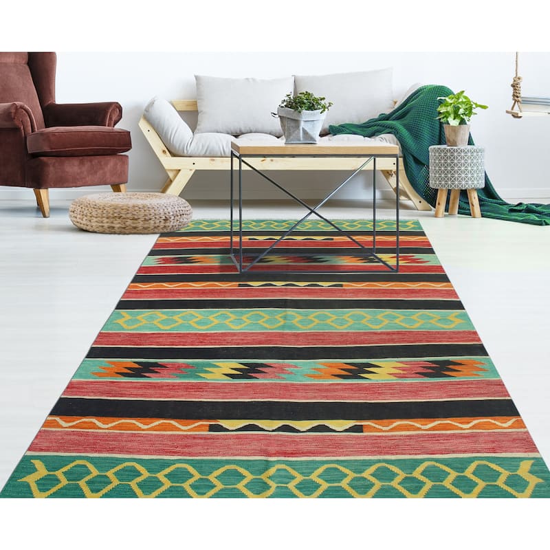 Modern Flatweave Alfredo Red/Black Rug - 5'9" x 8'1"