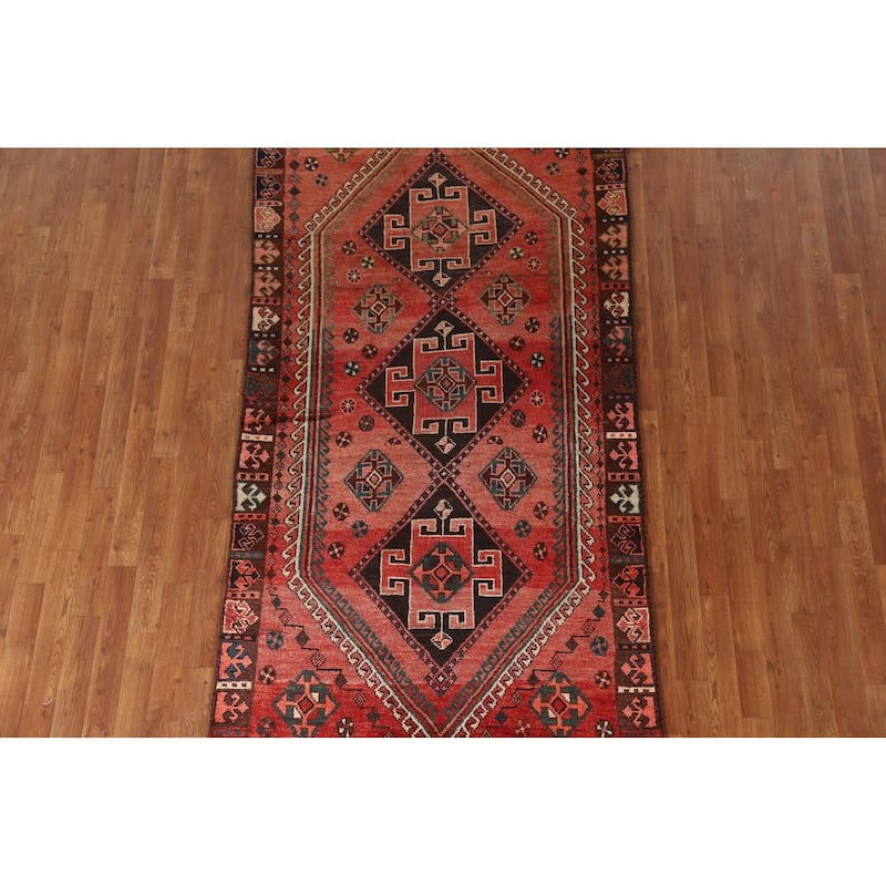 Tribal / Geometric Shiraz Persian Vintage Rug Handmade Wool Carpet - 4'1"x 8'4"