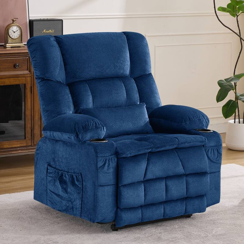 Dual Motor Power Lift Recliner Chair, Lay Flat Lift Chair w/Heat and Massage & Cup Holders, Extra Wide Recliner for Big People