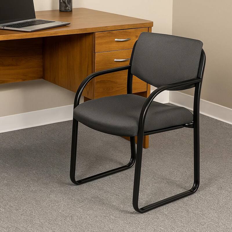 Kris Guest Armchair with Sled Base, Steel, Gray Performance Polyester