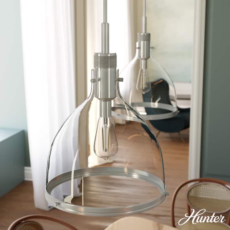 Hunter 16" Van Nuys 1 Light Pendant - Entry, Dining Room, Kitchen - Modern Industrial, Contemporary - Brushed Nickel