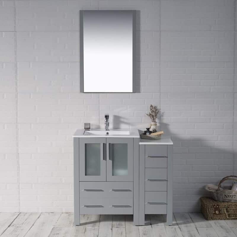 Blossom 36" Solid Wood Bathroom Vanity w/ Ceramic Sink & Side Cabinet