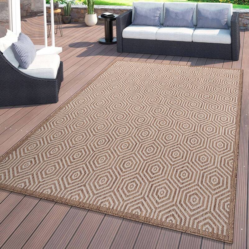 World Rug Gallery Modern Geometric Textured Flat Weave Indoor/Outdoor Area Rug - 5' X 7' - Brown
