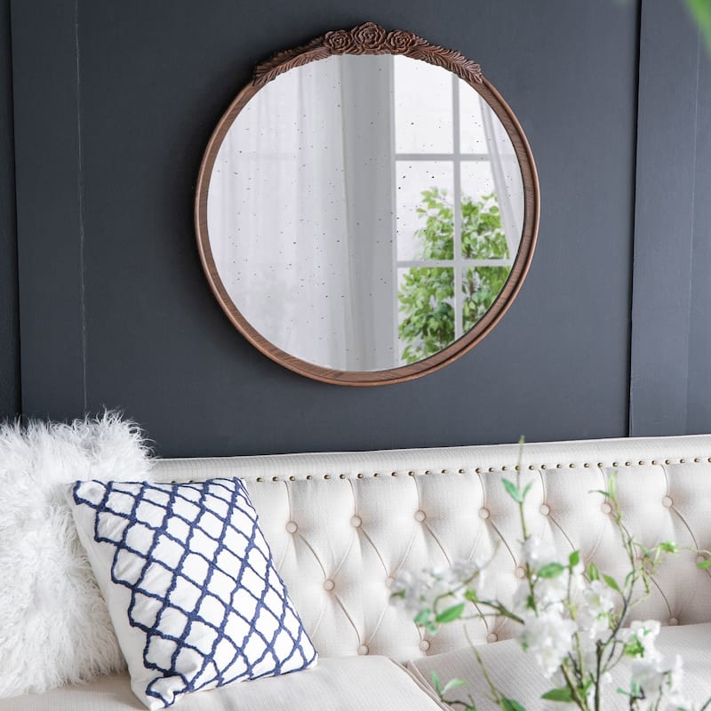 30"x30" Round Hand Carved Antique Mirror Frame