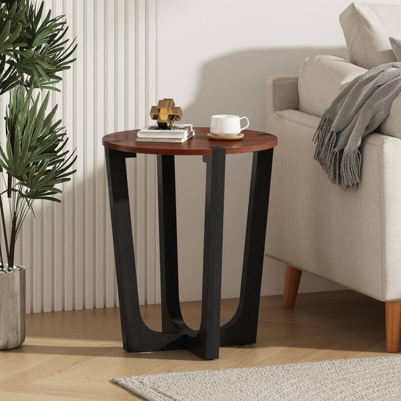 Acacia Solid Wood Side Table, Brown & Black Color - Brown+Black