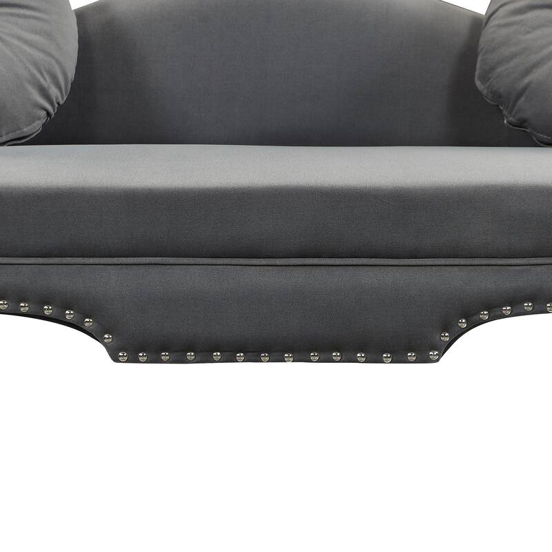 Modern Upholstered Accent Loveseat Sofa with Nail Head Trimming and 2 Pillows