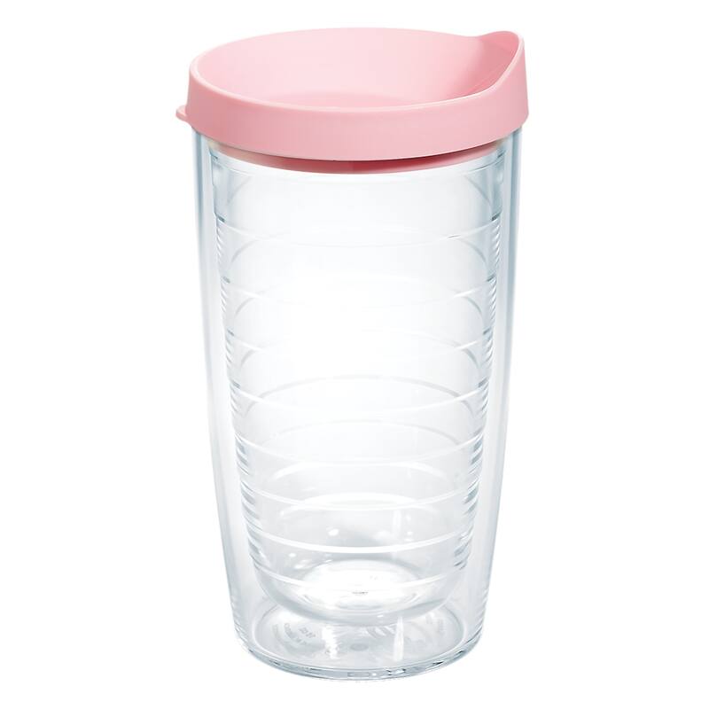 Tervis Clear & Colorful Lidded Made in USA Double Walled Insulated Travel Tumbler, Pink Lid - 16oz