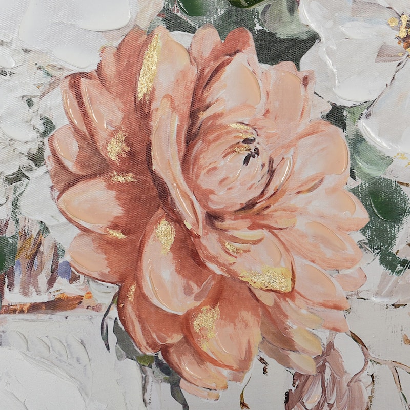 Spring Flowers - Abstract Bouquet Canvas Wall Art - Natural Wood Frame