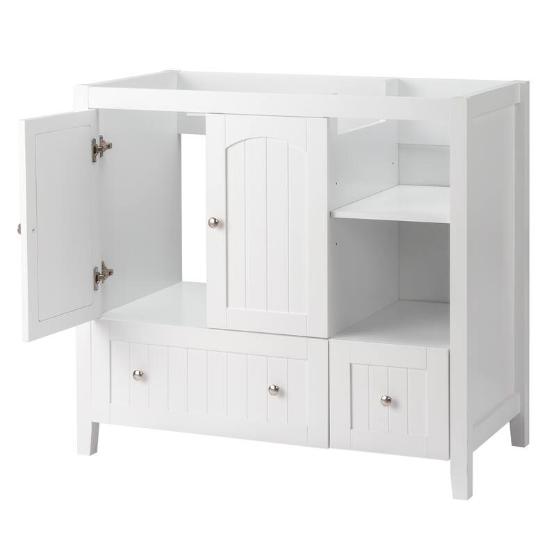 Modern Lacquered Bathroom Organizer Cabinet with Two Drawers and Dual Doors for Storage - 35.82”(H) x 18.11(W) x 32.28 (D)