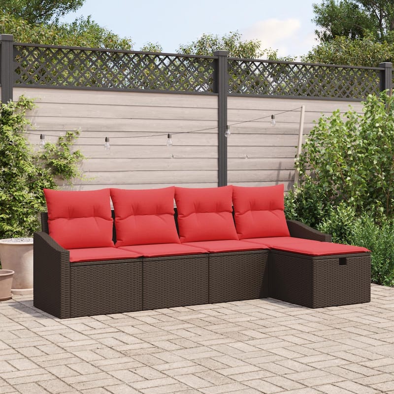 vidaXL 5/6 Garden Sofa Set with Cushions Black/Brown/Grey Wicker - 91.7 x 46.1 x 27.2 - Brown without table