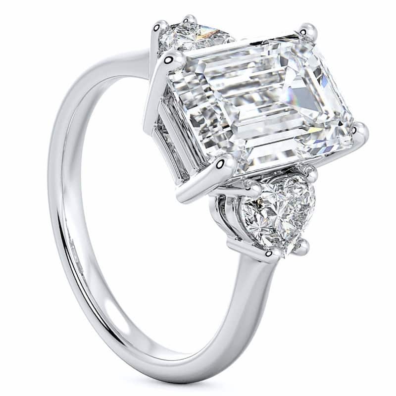 Certified 4 1/2Ct Emerald & Heart 3-Stone Diamond Ring Gold Lab Grown