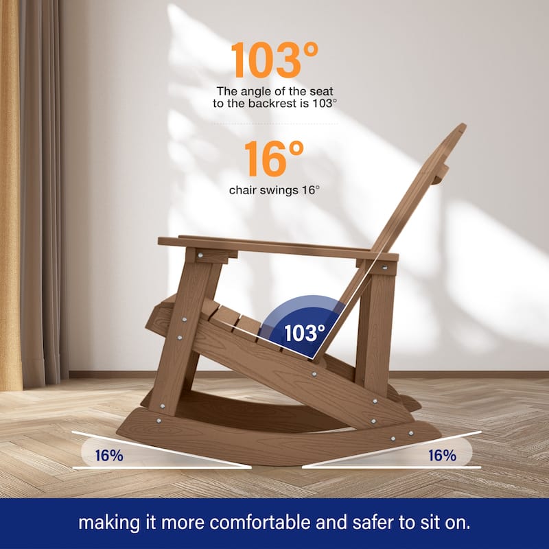 WINSOON HIPS All Weather Outdoor Indoor Rocking Chair, Rocking Adirondack Chair