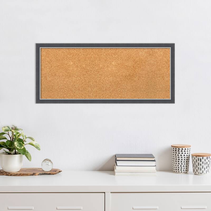 Eva Black Silver Thin Framed Natural Corkboard Bulletin Board