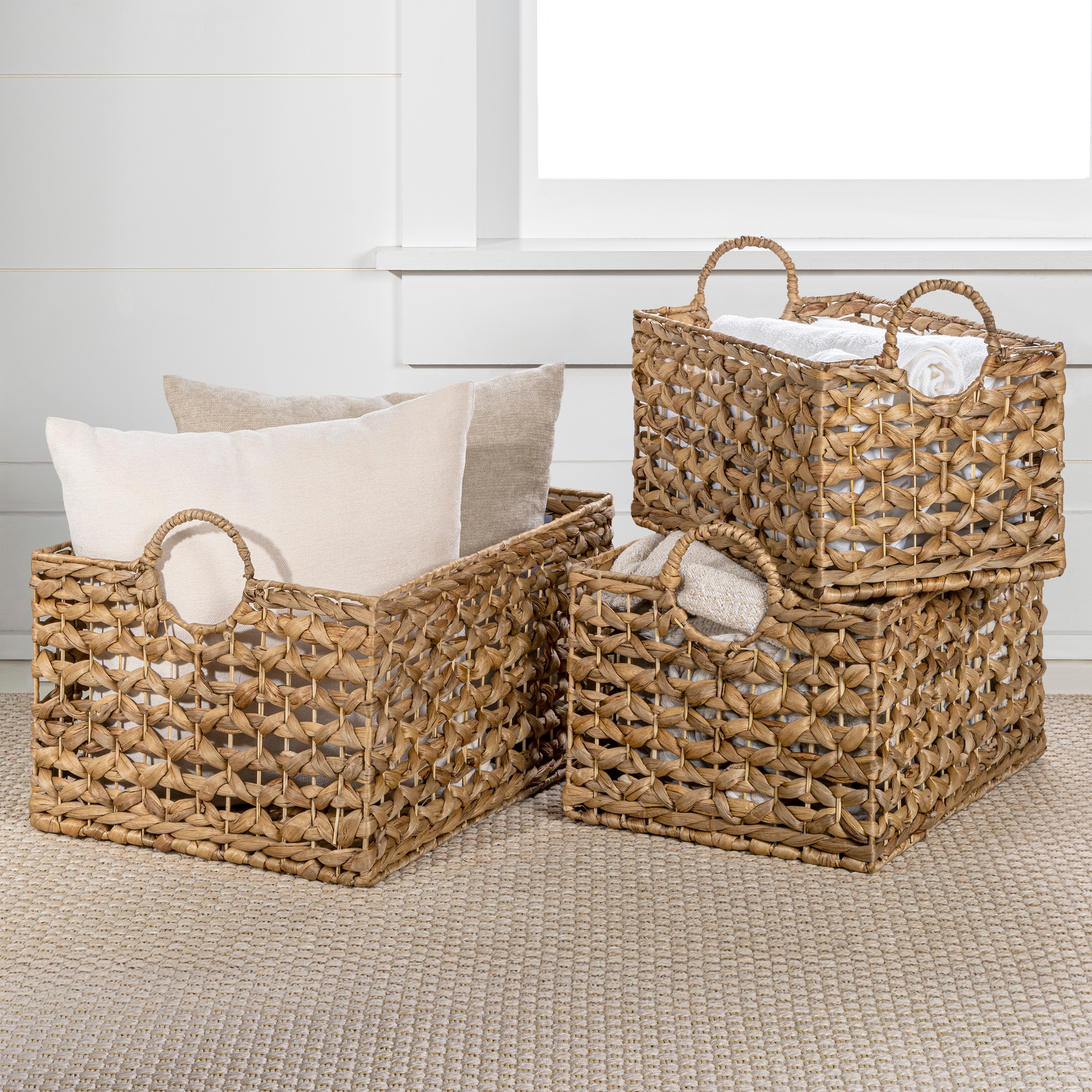 happimess Woven Hyacinth Rectangular Storage Baskets with Handles (Set of 3)