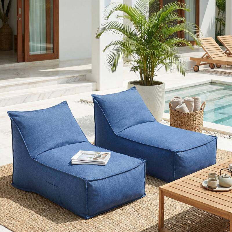 Christopher Knight Home- Carter Outdoor Fabric Bean Bag Lounge Chair - Navy Blue_Set of 2