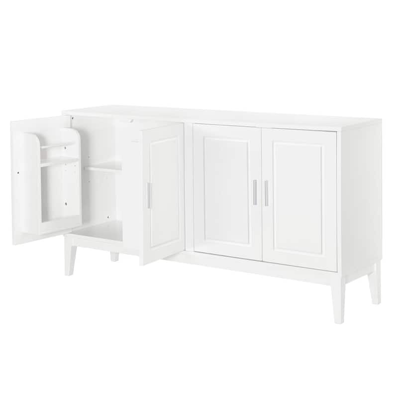 Roomfitters 4-Door Sideboard Storage Cabinet with Door Shelf, Two Large Cabinets and Adjustable Shelf