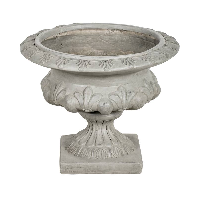 Christopher Knight Home - 18.5"H Classical Floral-Carved MGO Pedestal Urn Planter for Garden & Front Porch