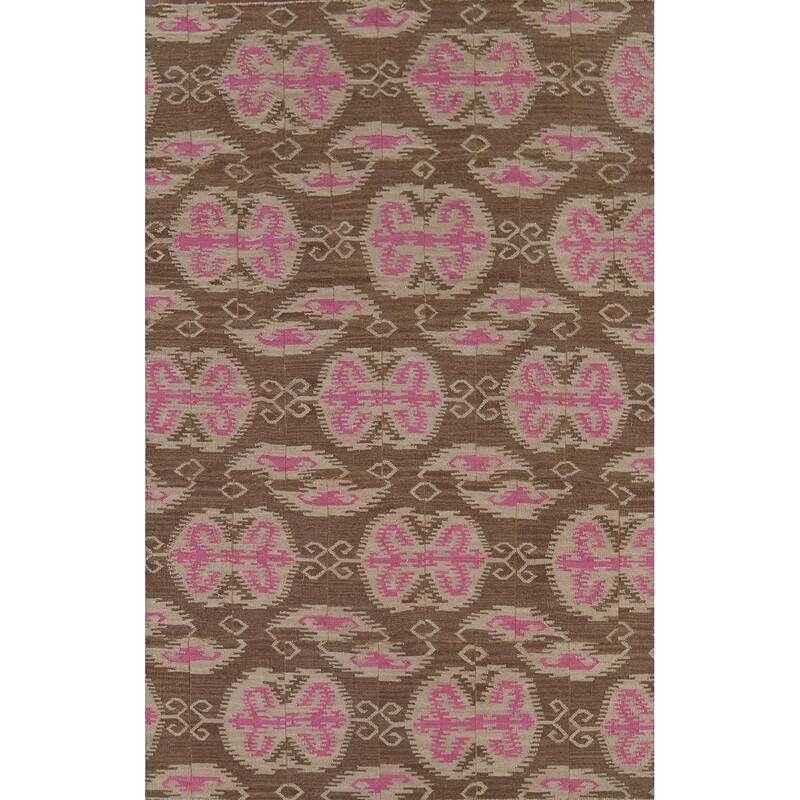 Geometric Kilim Oriental Area Rug Hand-Woven Wool Carpet - 6'0"x 8'10"