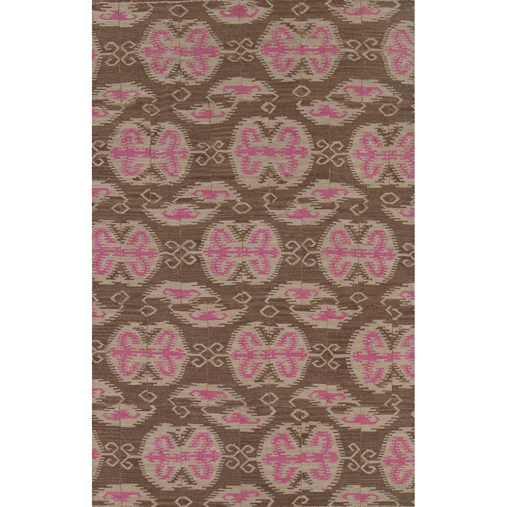 Geometric Kilim Oriental Area Rug Hand-Woven Wool Carpet - 6'0"x 8'10"