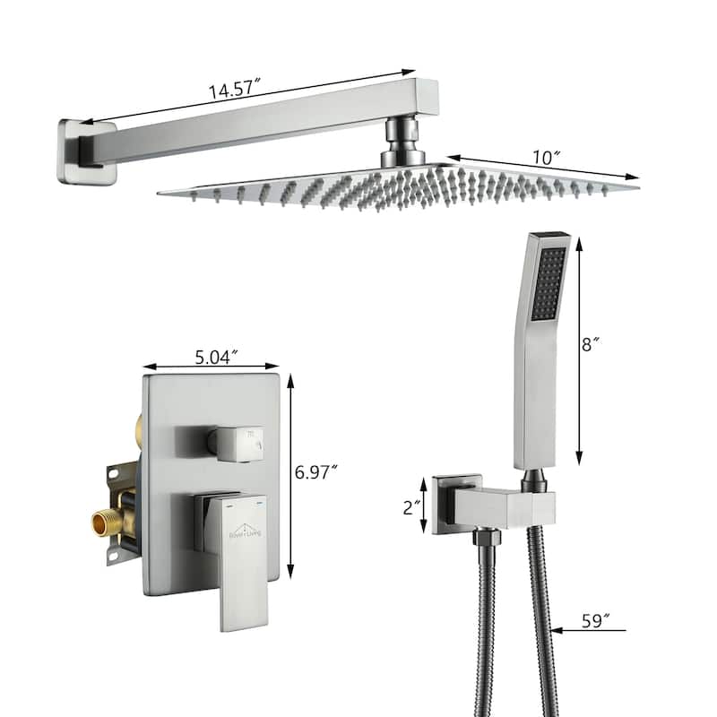 2-Function 10/12-In Wall Mounted Shower System with Handheld Shower