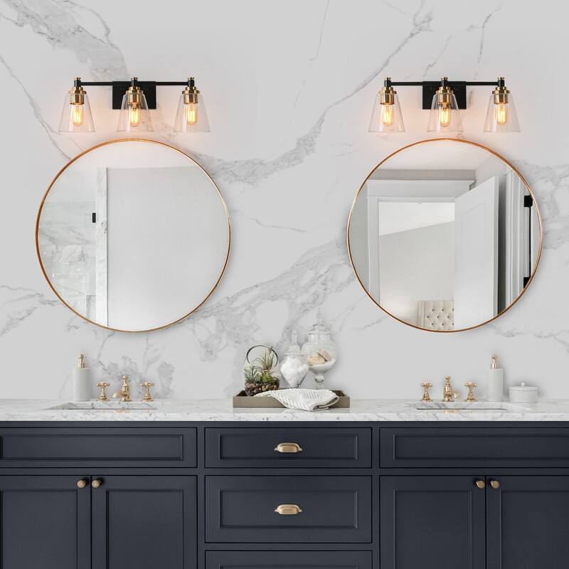 3-Light Modern Black Gold Bathroom Vanity Light Dimmable Cone Wall Sconces