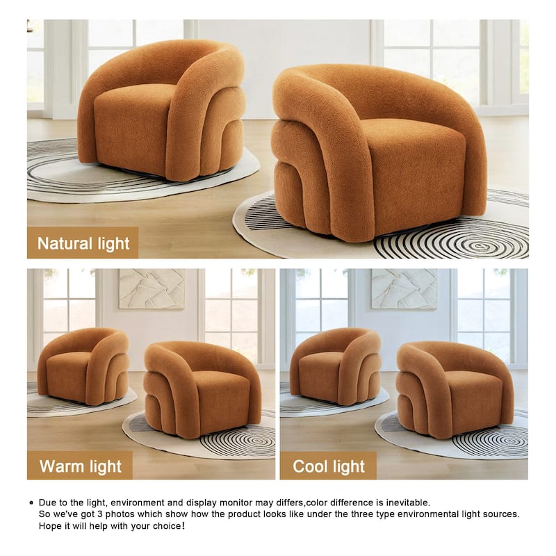 Boucle Swivel Accent Chair Round Barrel Armchair Set of 2