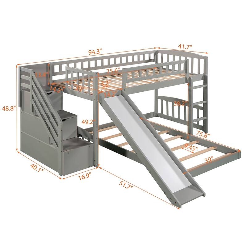 Merax Twin over Twin Bunk Bed with Storage Stairway and Slide