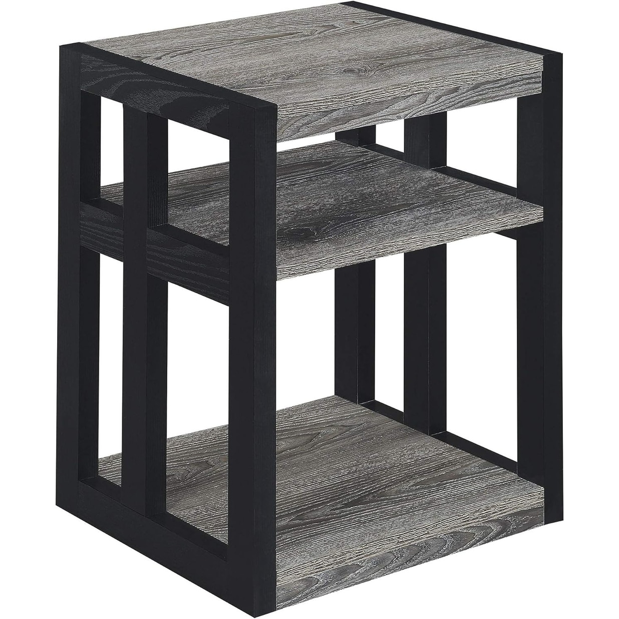 Monterey End Table with Shelves, Weathered Gray/Black Finish, 3-Tier Shelving