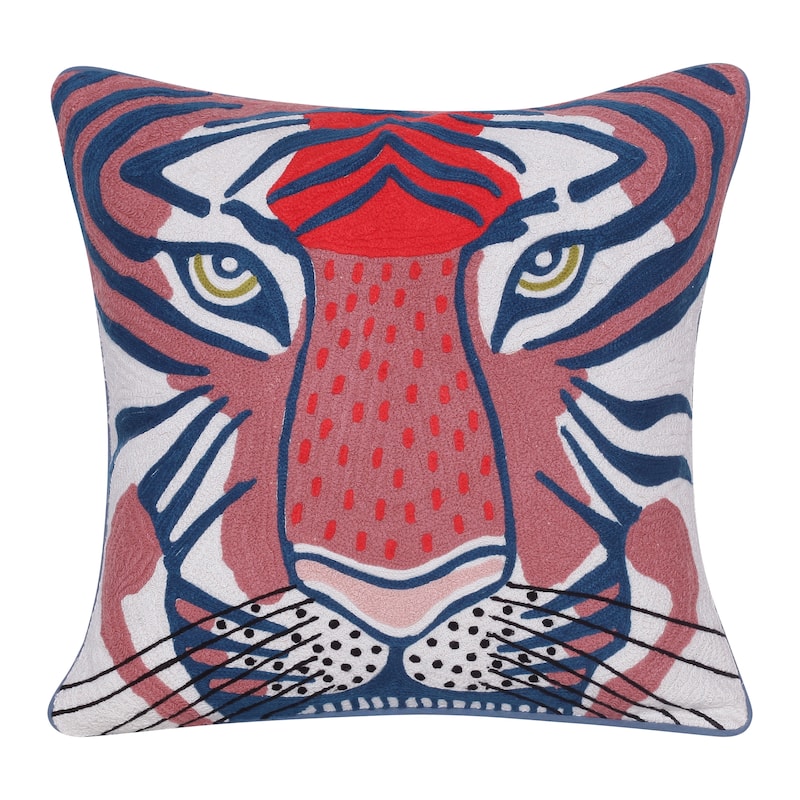 Sevita Coral Red/Ensign Blue Transitional Animal-Print Cotton Throw Pillow, 20" x 20"