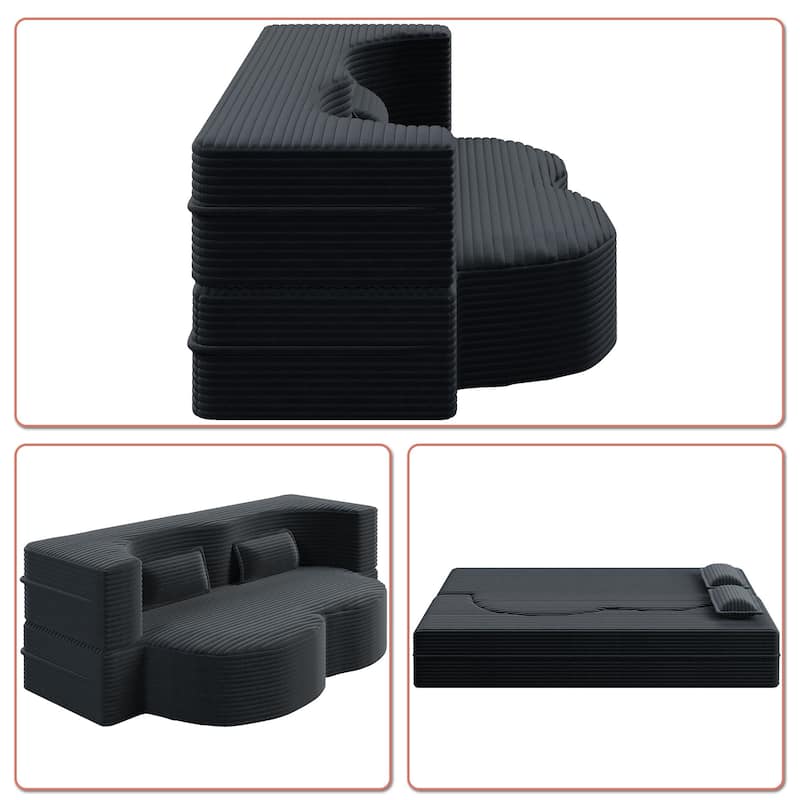 Modern Minimalist Compressed Upholstered Convertible Two-Seater Sofa Bed with 2 Pillows