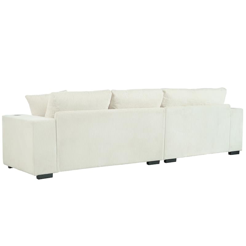Luxurious Large Sectional Sofa with Thick Cushions, Lounge, Built-in Cup Holders & Charging Ports