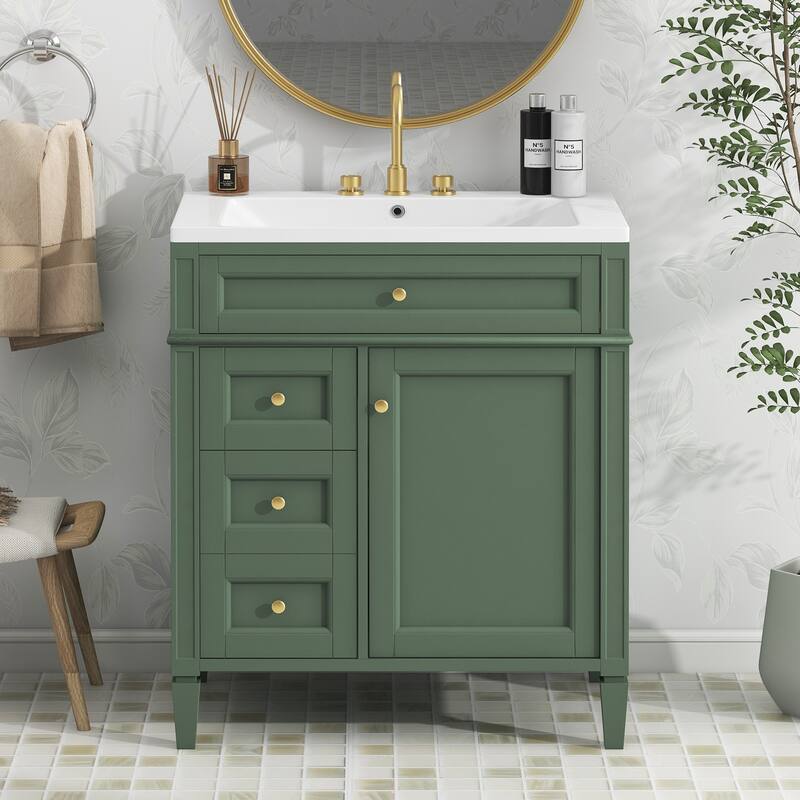 30''/36'' Bathroom Vanity with Top Sink, Modern Bathroom Storage Cabinet with 2 Drawers, a Tip-out Drawer & Adjustable Shelf