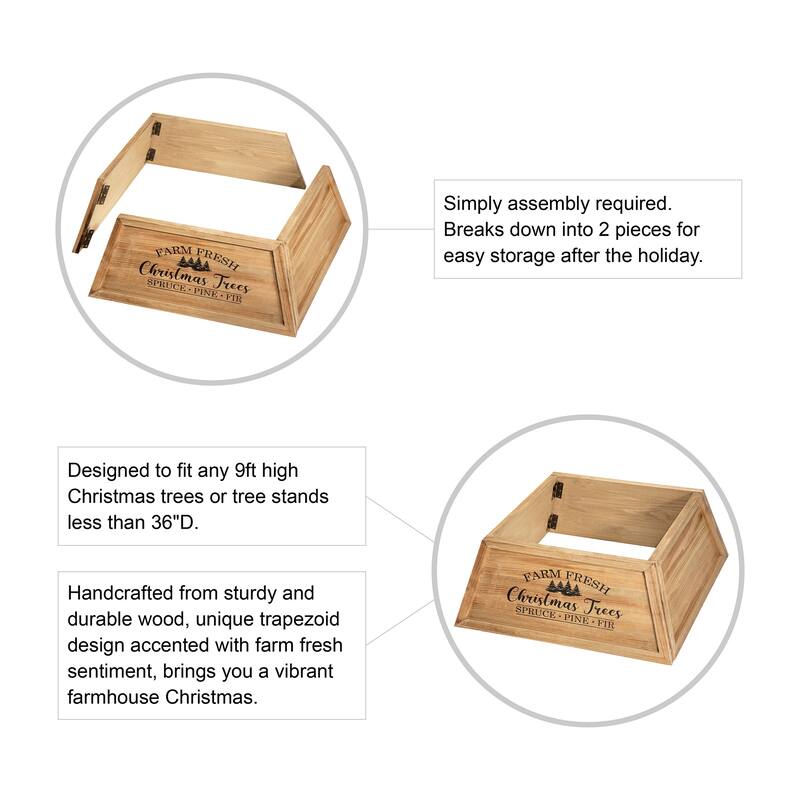 Glitzhome 26"L Wooden Trapezoid Farm Fresh Christmas Tree Collars