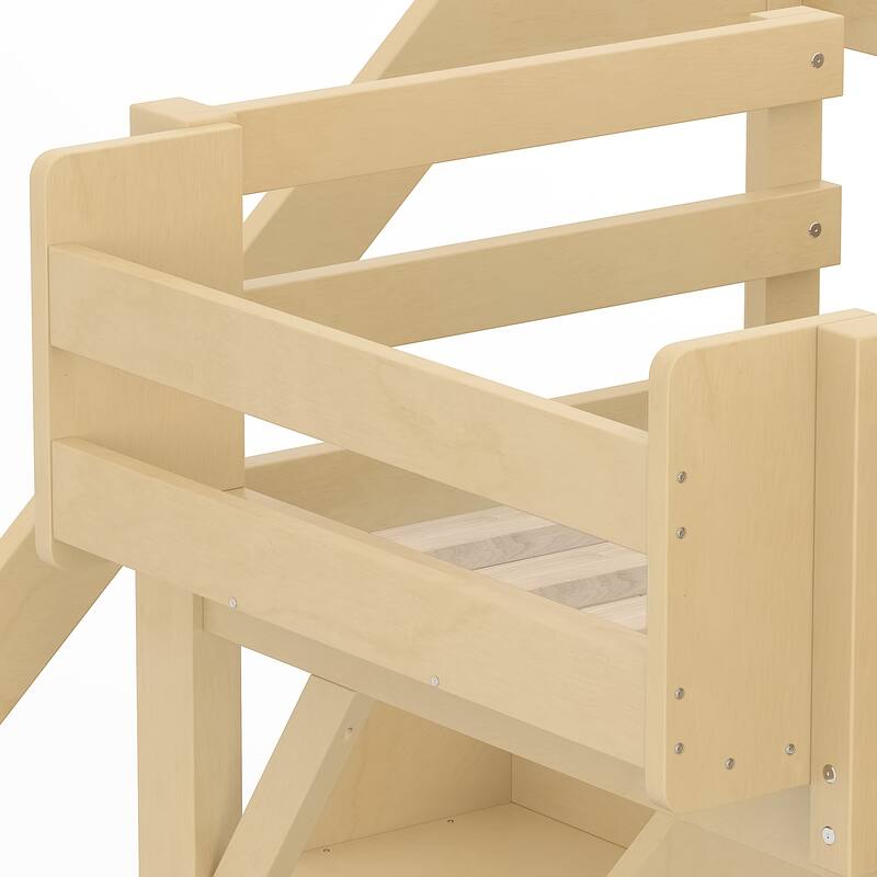 Full/Twin Loft Bed with Built-in Wardrobe, Storage & Stairs - Solid Wood, Full-Length Guardrails, No Box Spring