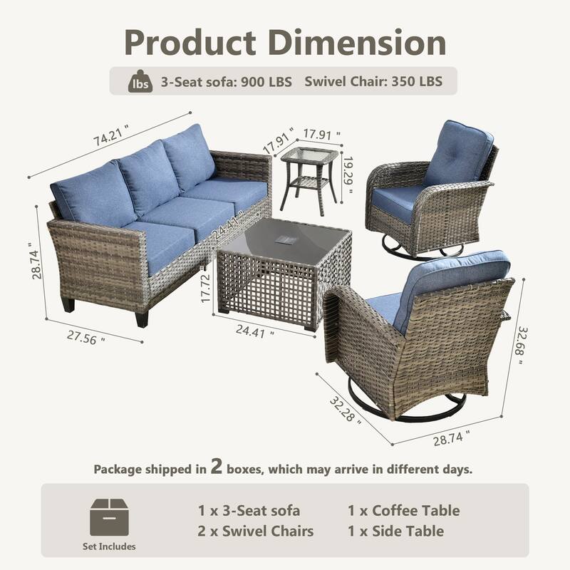 HOOOWOOO 5-piece Outdoor Swivel Chair Set Patio Conversation Set with Solar-powered Table