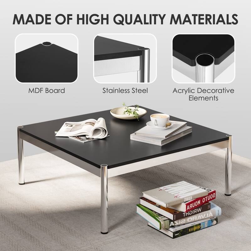 39inch Coffee Table Square Tea Table Polished Stainless Steel