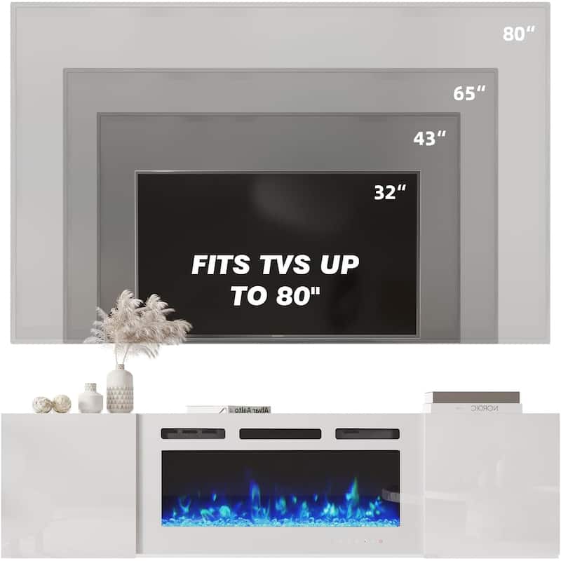 Erommy 70" TV Stand with Electric Fireplace Heater, Media Entertainment Center Console for TVs up to 80" with Storage Cabinet