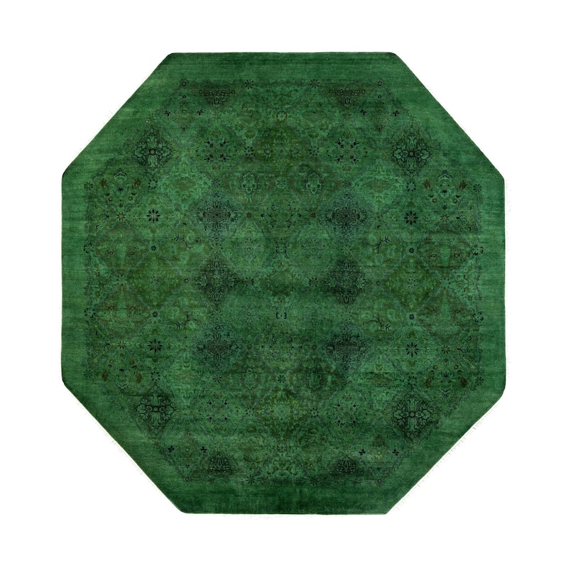 Overdyed One-of-a-Kind Hand-Knotted Area Rug - Green - 7' 1" x 7' 1"