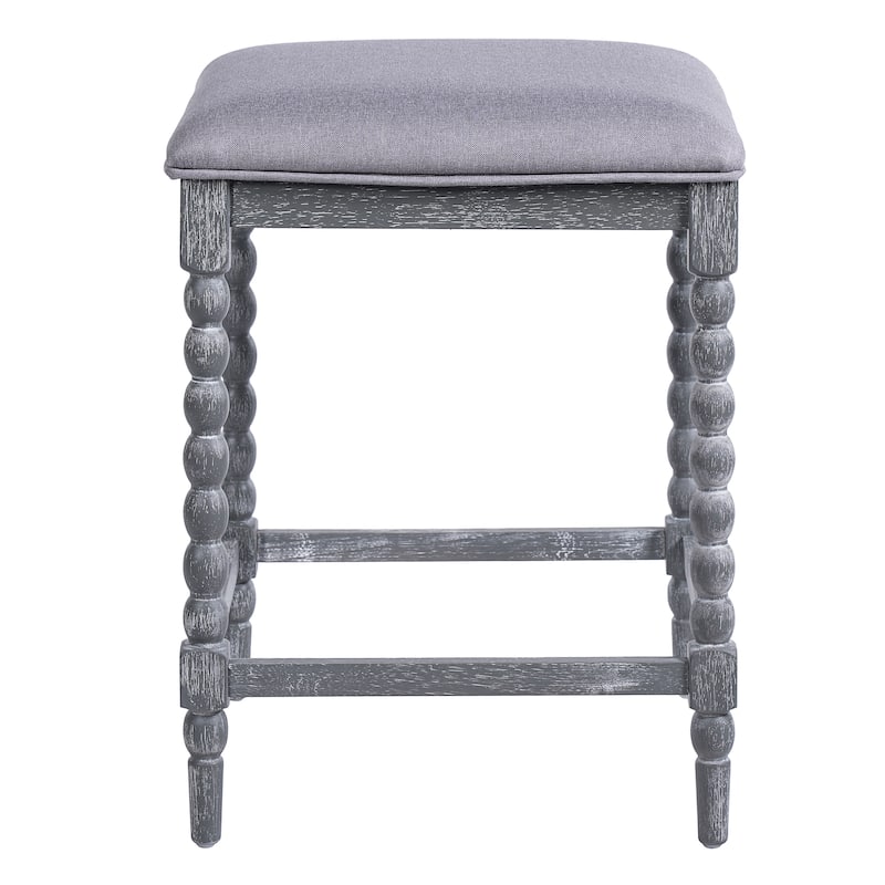 Set of 4 Gray Upholstered Acacia Wood Counter Stools, 26" with Foam-Padded Seat & Open Airy Design for Kitchen Island & Bar