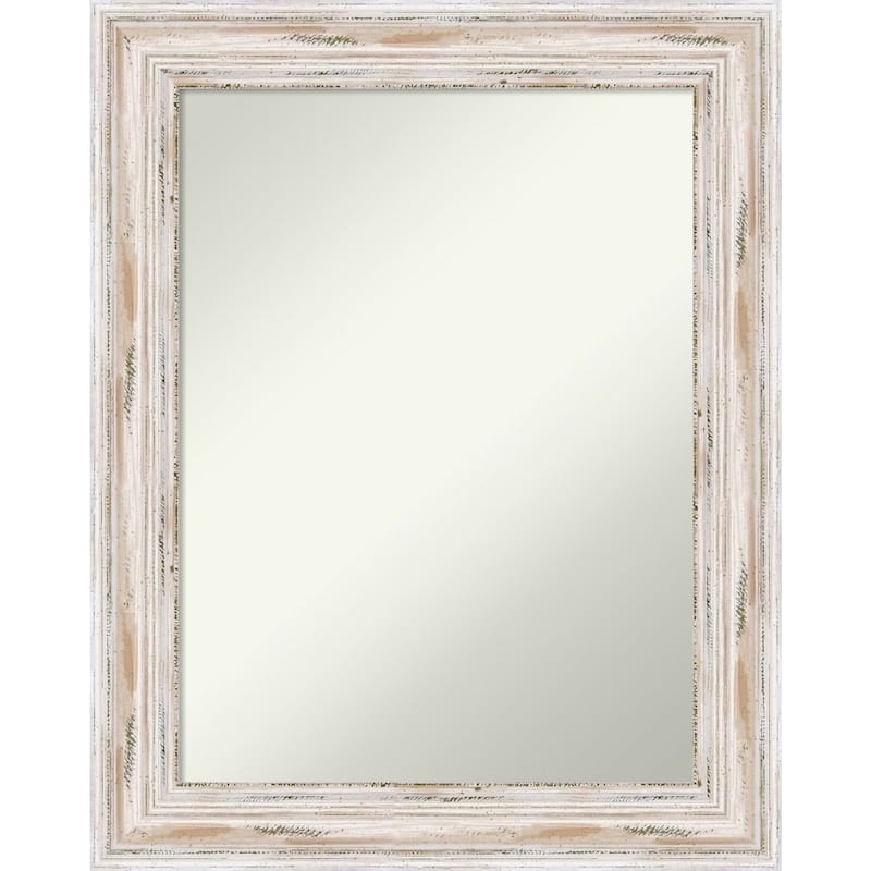 Non-Beveled Wood Bathroom Wall Mirror - Alexandria White Wash Frame