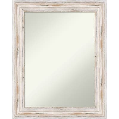 Non-Beveled Wood Bathroom Wall Mirror - Alexandria White Wash Frame