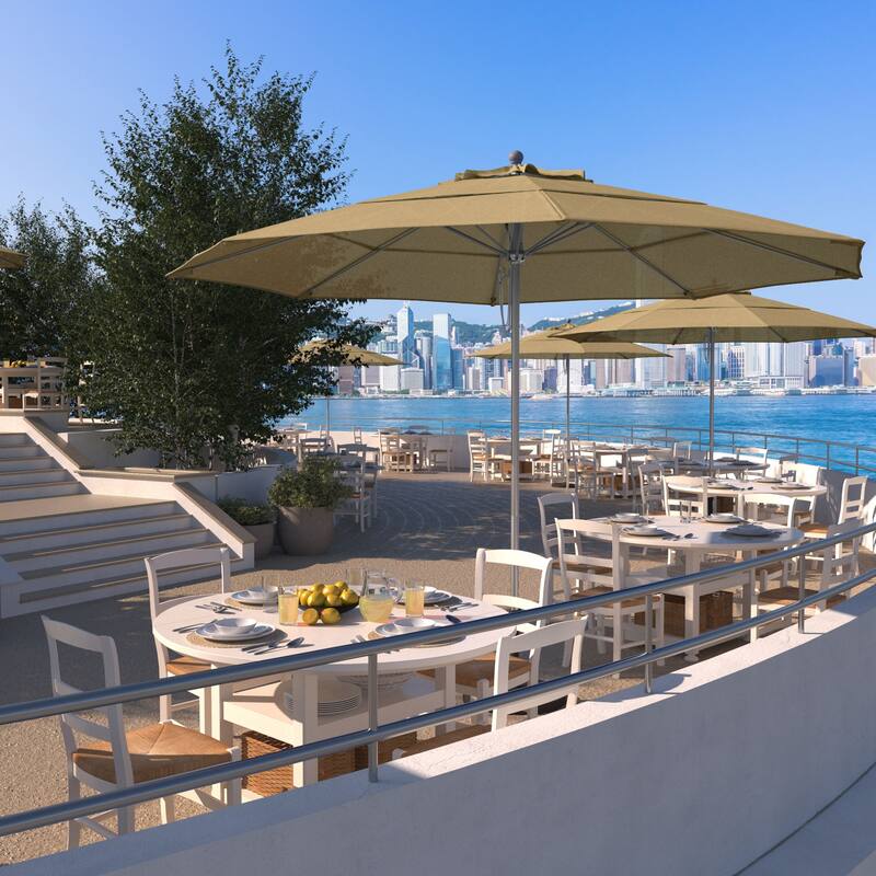 California Umbrella 11' Venture Series Patio Umbrella, Silver Aluminum Pole Fiberglass Ribs Pulley Lift Sunbrella